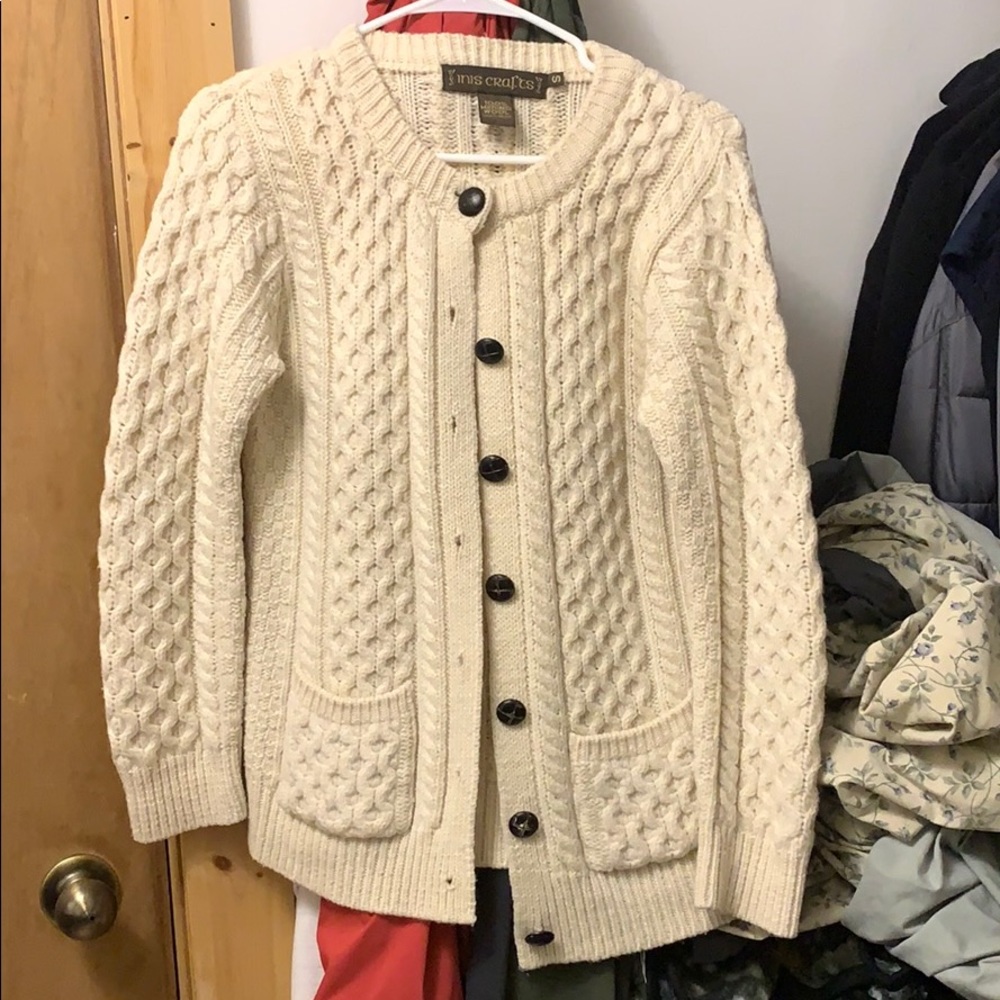 100 percent merino wool fisherman knit cardigan